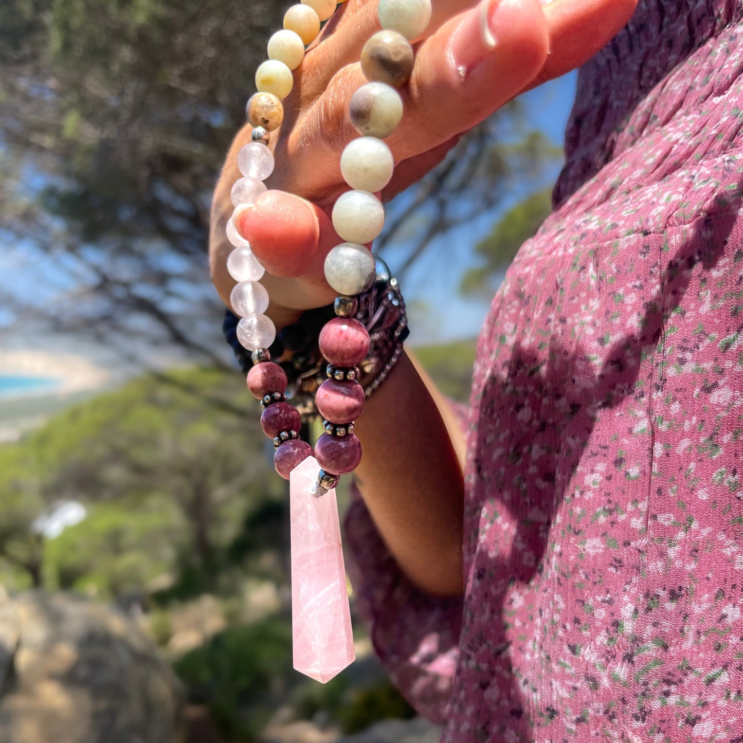 Japamala Amore - Q. Rosa, Amazonite, Rodonite