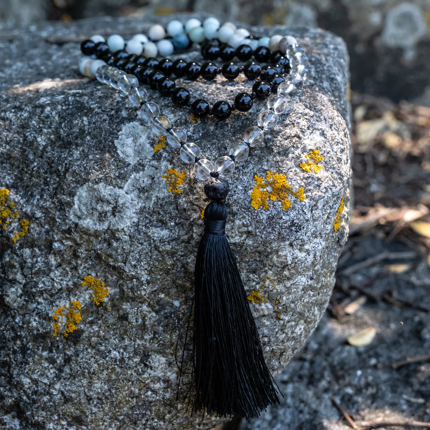 Japamala Ónix, Amazonite, Quartzo Hialino