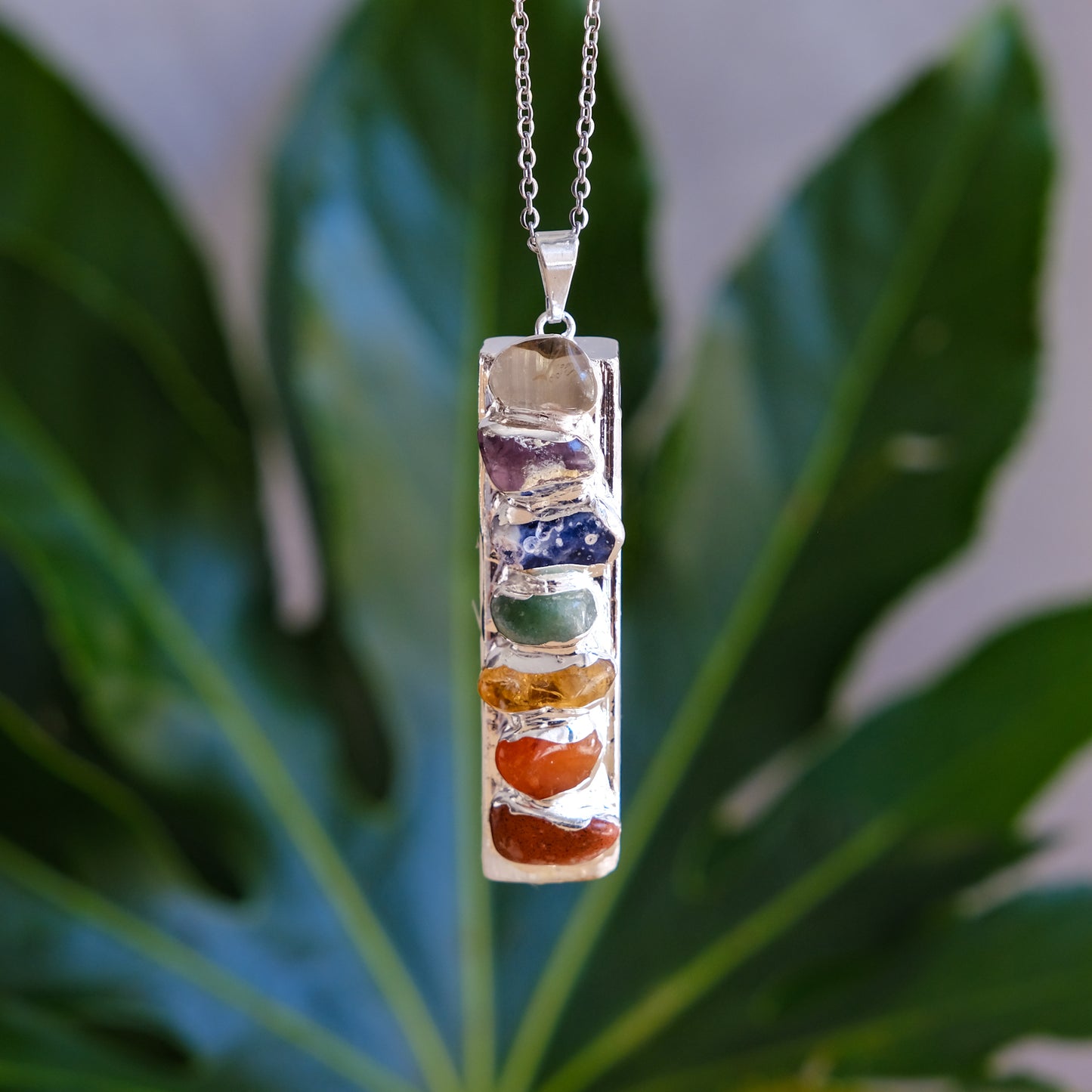 Colar Selenite & 7 chakra banhado prata
