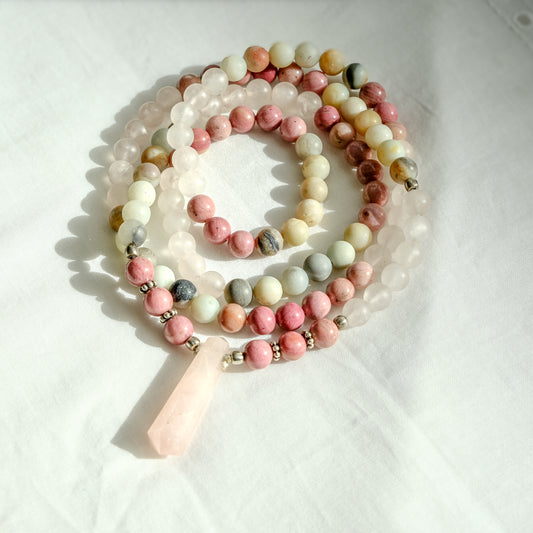 Japamala Amore - Q. Rosa, Amazonite, Rodonite