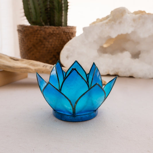 Porta vela FLOR de Lótus - pequeno Azul
