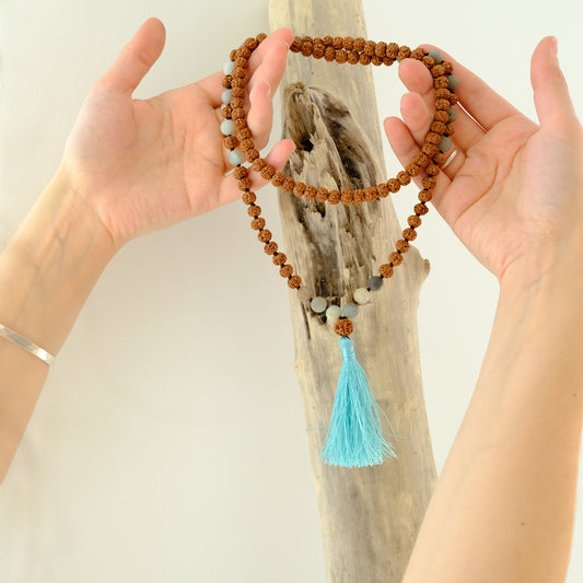 Japamala Rudraksha & Amazonite