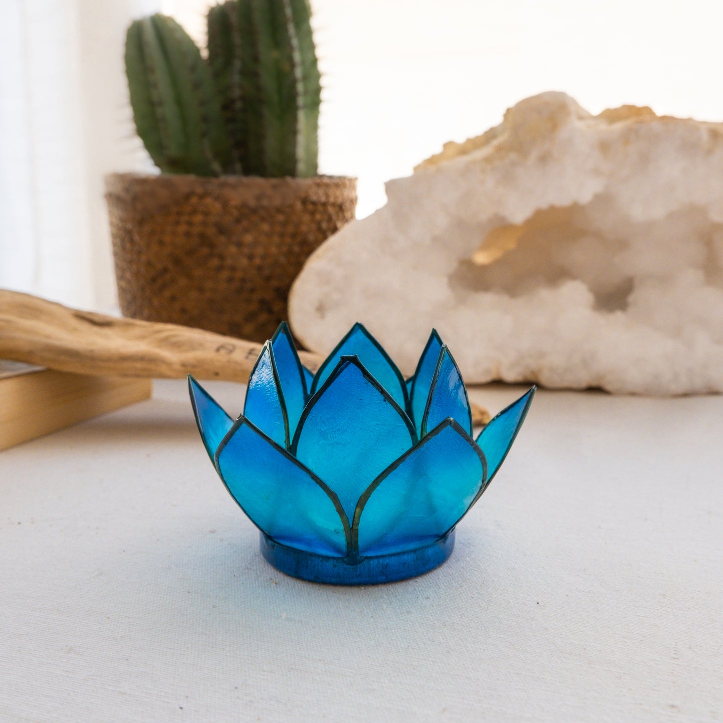 Porta vela FLOR de Lótus - pequeno Azul