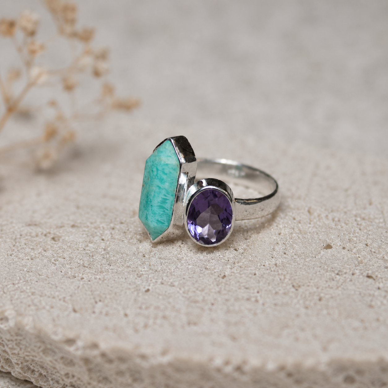 Anel Amazonite e ametista